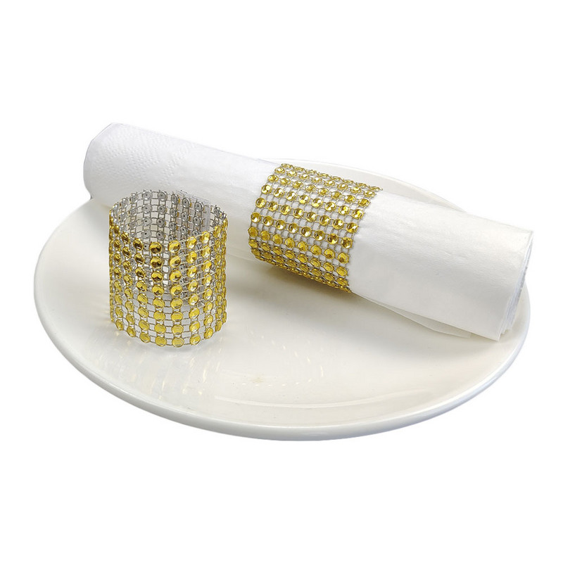 10Gb Plastmasas salvešu turētājs Rhinestone zelta sudraba krāsas salvešu gredzens kāzu bērnu dušai Ziemassvētku ballītes dekorēšanas piederumi