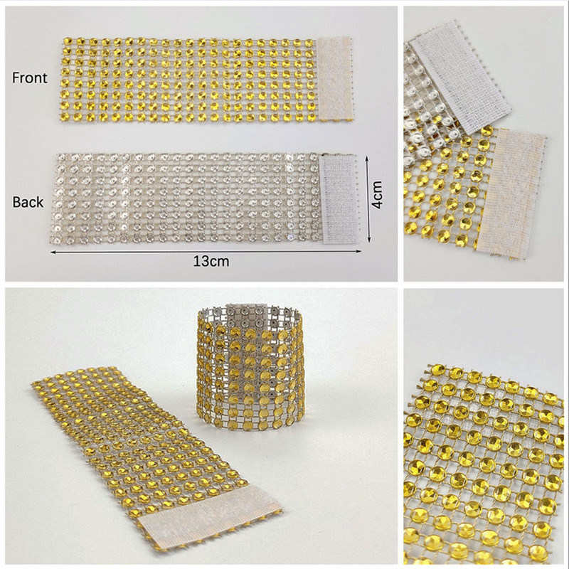 10Gb Plastmasas salvešu turētājs Rhinestone zelta sudraba krāsas salvešu gredzens kāzu bērnu dušai Ziemassvētku ballītes dekorēšanas piederumi