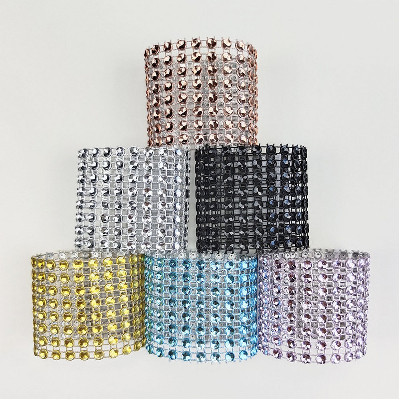 10Gb Plastmasas salvešu turētājs Rhinestone zelta sudraba krāsas salvešu gredzens kāzu bērnu dušai Ziemassvētku ballītes dekorēšanas piederumi