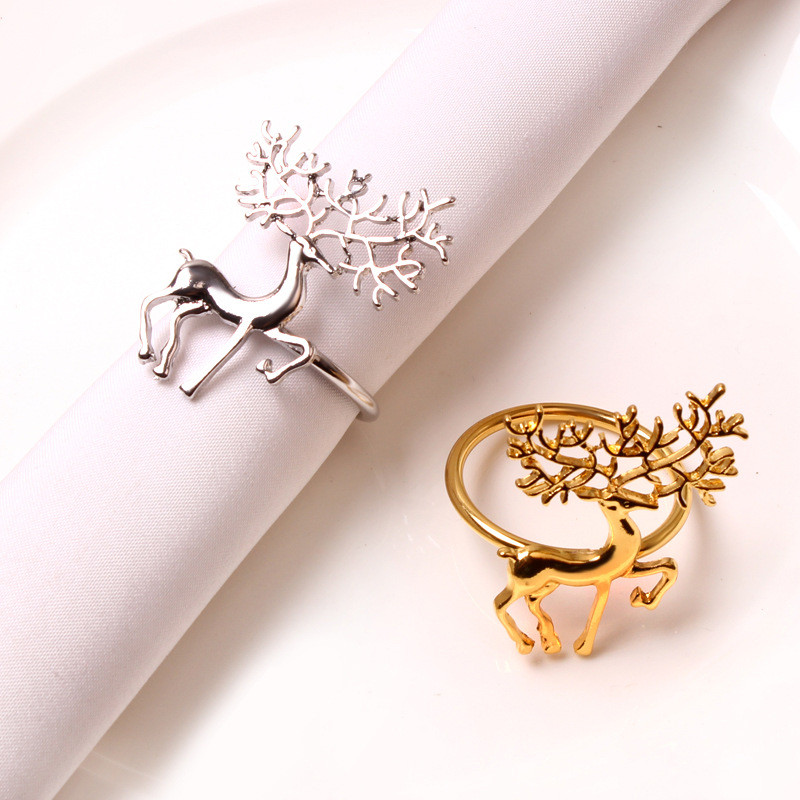 4/6/8/12gab Ziemassvētku salvešu turētāja sakausējums Augstas kvalitātes gudrs, smalks briežu salvešu gredzens bāra restorānam Ziemassvētku ballīšu vakariņas