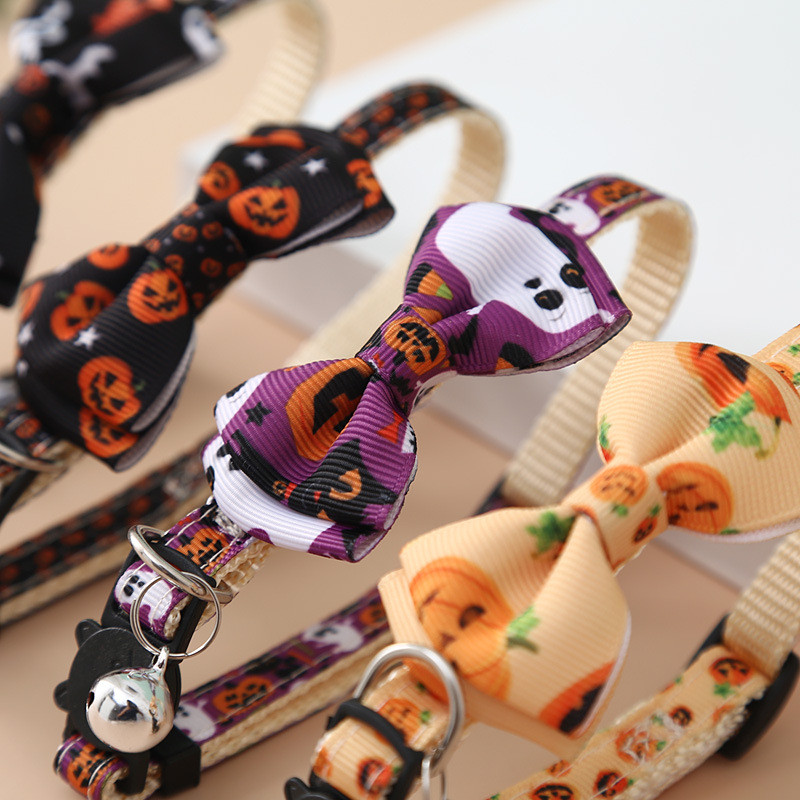 Helovīna suņu apkakles apdruka, ķirbju loks, regulējama kucēnu kaklarota ar zvaniņu mazo kaķēnu festivālam Cosplay jauki aksesuāri