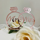Topper acrilic pentru tort de nuntă, aur roz „Mr&Mrs” Topper pentru tort pentru ziua Îndrăgostiților, mărturisire, accesorii pentru decorarea tortului