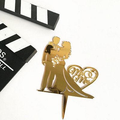 Topper acrilic pentru tort de nuntă, aur roz „Mr&Mrs” Topper pentru tort pentru ziua Îndrăgostiților, mărturisire, accesorii pentru decorarea tortului