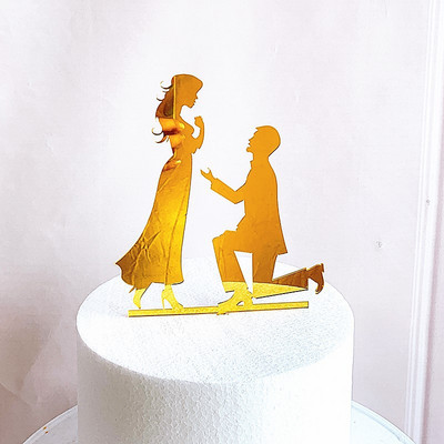 Topper acrilic pentru tort de nuntă, aur roz „Mr&Mrs” Topper pentru tort pentru ziua Îndrăgostiților, mărturisire, accesorii pentru decorarea tortului