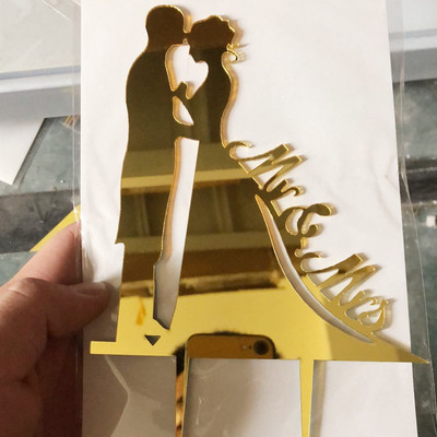 Topper acrilic pentru tort de nuntă, aur roz „Mr&Mrs” Topper pentru tort pentru ziua Îndrăgostiților, mărturisire, accesorii pentru decorarea tortului
