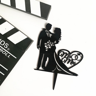 Topper acrilic pentru tort de nuntă, aur roz „Mr&Mrs” Topper pentru tort pentru ziua Îndrăgostiților, mărturisire, accesorii pentru decorarea tortului