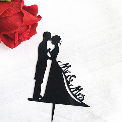 Topper acrilic pentru tort de nuntă, aur roz „Mr&Mrs” Topper pentru tort pentru ziua Îndrăgostiților, mărturisire, accesorii pentru decorarea tortului