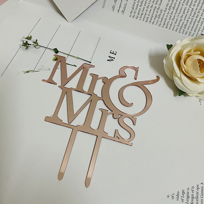 Topper acrilic pentru tort de nuntă, aur roz „Mr&Mrs” Topper pentru tort pentru ziua Îndrăgostiților, mărturisire, accesorii pentru decorarea tortului