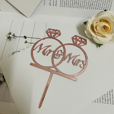 Topper acrilic pentru tort de nuntă, aur roz „Mr&Mrs” Topper pentru tort pentru ziua Îndrăgostiților, mărturisire, accesorii pentru decorarea tortului