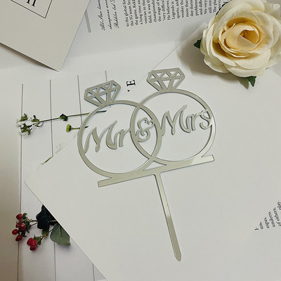 Topper acrilic pentru tort de nuntă, aur roz „Mr&Mrs” Topper pentru tort pentru ziua Îndrăgostiților, mărturisire, accesorii pentru decorarea tortului