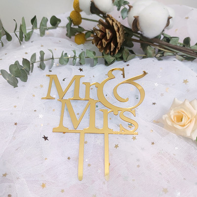 Topper acrilic pentru tort de nuntă, aur roz „Mr&Mrs” Topper pentru tort pentru ziua Îndrăgostiților, mărturisire, accesorii pentru decorarea tortului