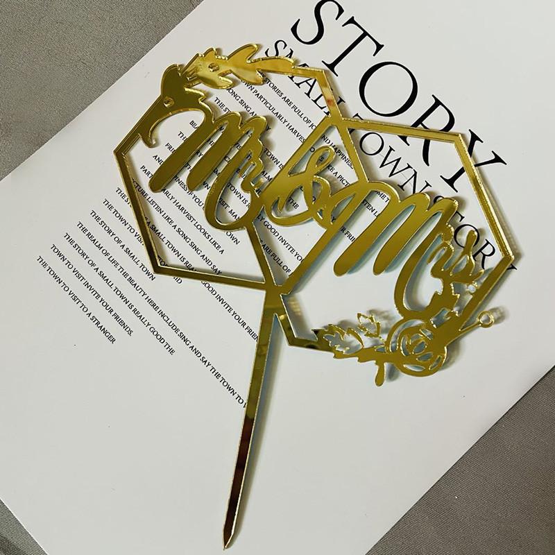 Kāzu akrila kūkas virsma Rozā zelta gredzens "Mr&Mrs" Dzimšanas dienas kūkas virsma Valentīndienas atzīšanās kūkas dekorēšanai