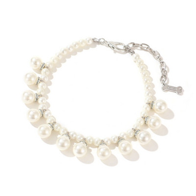 Mākslīgā pērļu suņu kakla siksna ar kaulu simulācijas kalnu kalnu kucēnu kaķu suņu ķēdes kaklarotu mājdzīvnieku kaklasiksnu