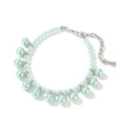 Mākslīgā pērļu suņu kakla siksna ar kaulu simulācijas kalnu kalnu kucēnu kaķu suņu ķēdes kaklarotu mājdzīvnieku kaklasiksnu