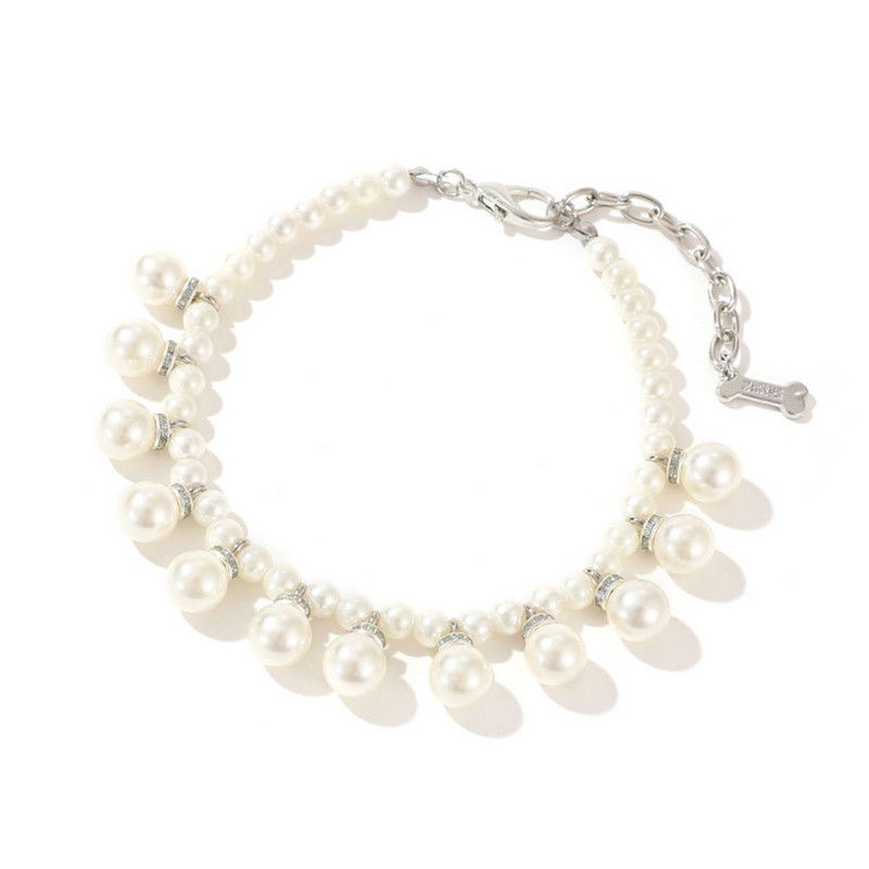 Mākslīgā pērļu suņu kakla siksna ar kaulu simulācijas kalnu kalnu kucēnu kaķu suņu ķēdes kaklarotu mājdzīvnieku kaklasiksnu