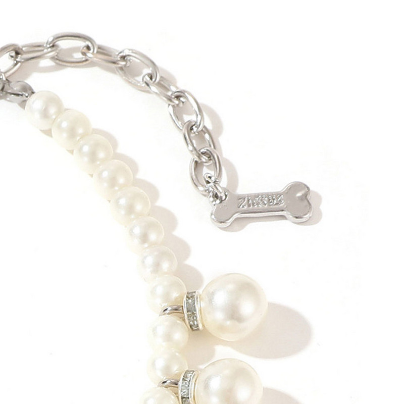 Mākslīgā pērļu suņu kakla siksna ar kaulu simulācijas kalnu kalnu kucēnu kaķu suņu ķēdes kaklarotu mājdzīvnieku kaklasiksnu