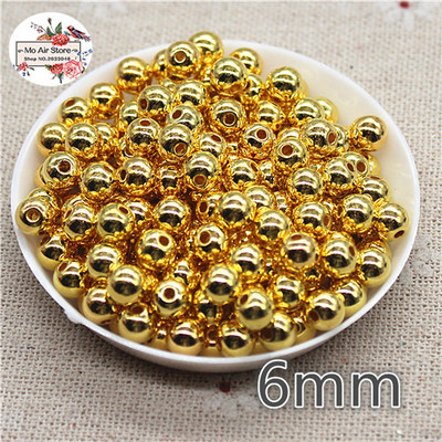 300 buc/lot 6 mm margele rotunde auriu/argintiu margele din rasina ABS Artizanat pentru bijuterii