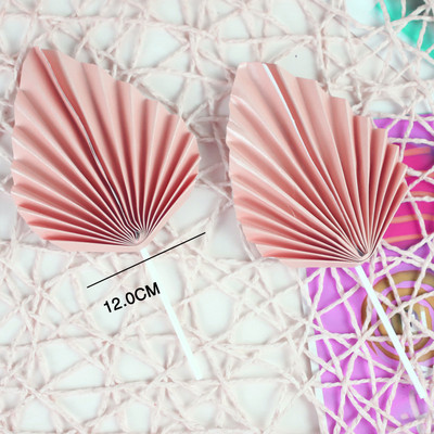 10 gab. Papīra vēdekļa kūkas virsma zelta palmas lapas dzimšanas dienas ballītes dekorēšanai.