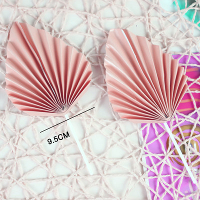 10 gab. Papīra vēdekļa kūkas virsma zelta palmas lapas dzimšanas dienas ballītes dekorēšanai.