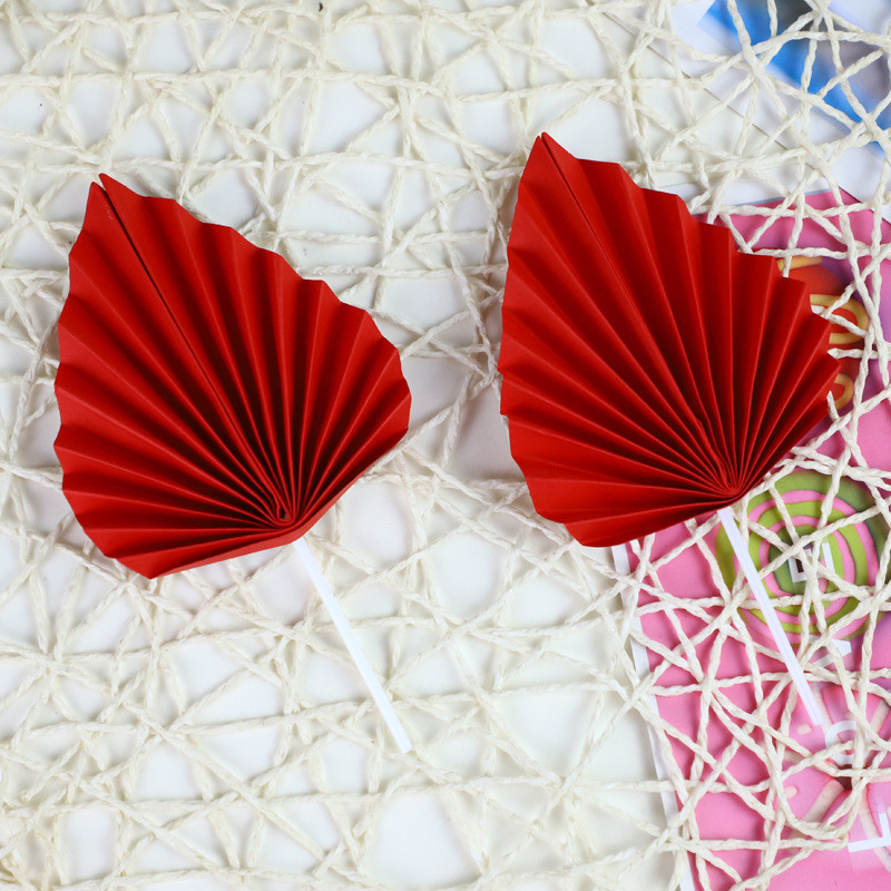 10 gab. Papīra vēdekļa kūkas virsma zelta palmas lapas dzimšanas dienas ballītes dekorēšanai.