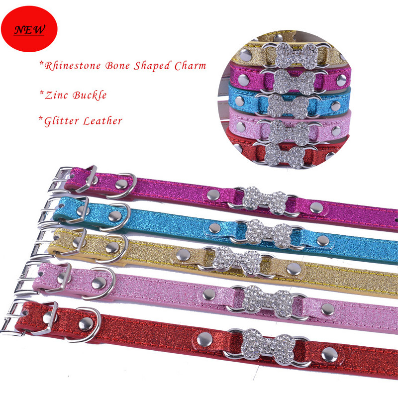 Bling Diamante suņu kaklasiksna sarkana rozā ādas kaklasiksna suņiem maza rotaļu čivavas kucēnu mājdzīvnieku izstrādājumi, regulējami 8-11''