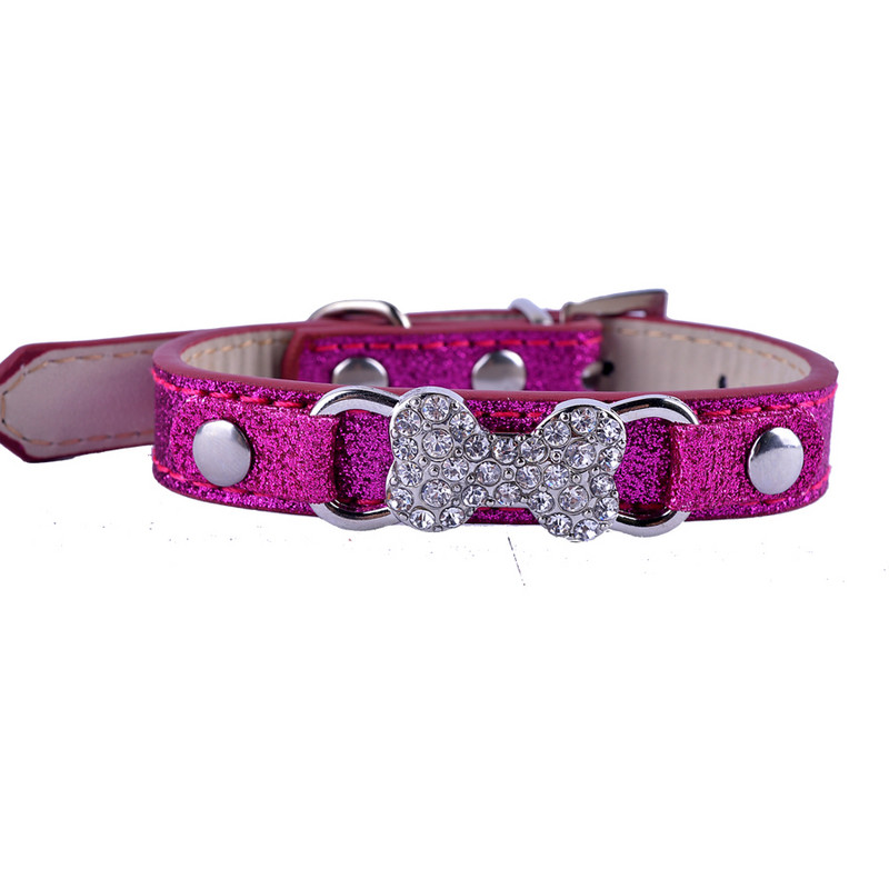 Bling Diamante suņu kaklasiksna sarkana rozā ādas kaklasiksna suņiem maza rotaļu čivavas kucēnu mājdzīvnieku izstrādājumi, regulējami 8-11''