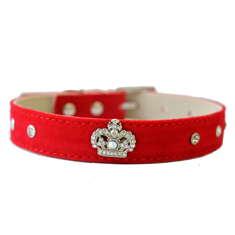 Modes Rhinestone apkakles zamšādas ādas suņu apkakles dizaina kroņa aksesuāru kaklasiksnas maziem suņiem Mājdzīvnieku suņu piederumi