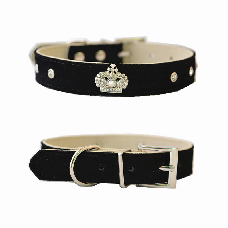 Modes Rhinestone apkakles zamšādas ādas suņu apkakles dizaina kroņa aksesuāru kaklasiksnas maziem suņiem Mājdzīvnieku suņu piederumi