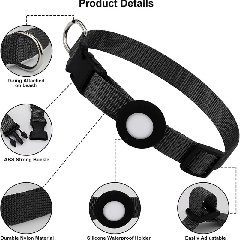 Suns Airtag kaklasiksna Neilona Pet Cat Dog Pret Lost Kaklasiksna Cieta regulējama Apkakle Kucēns Kaklarota Apkakle ar zvaniņiem Apple Air Tag