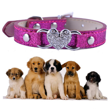 Fashion Glitter Δερμάτινο κολάρο σκύλου Bling Προϊόντα για μικρά κατοικίδια για σκύλους Αξεσουάρ Rhinestone Puppy Dog Ρυθμιζόμενο ΚΟΚΚΙΝΟ ΡΟΖ