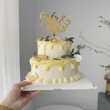 INS Gold Mr & Mrs Сватбени акрилни топери за торта Диамантени пръстени Свети Валентин Капкейк топер за сватбено тържество Декорации за торти