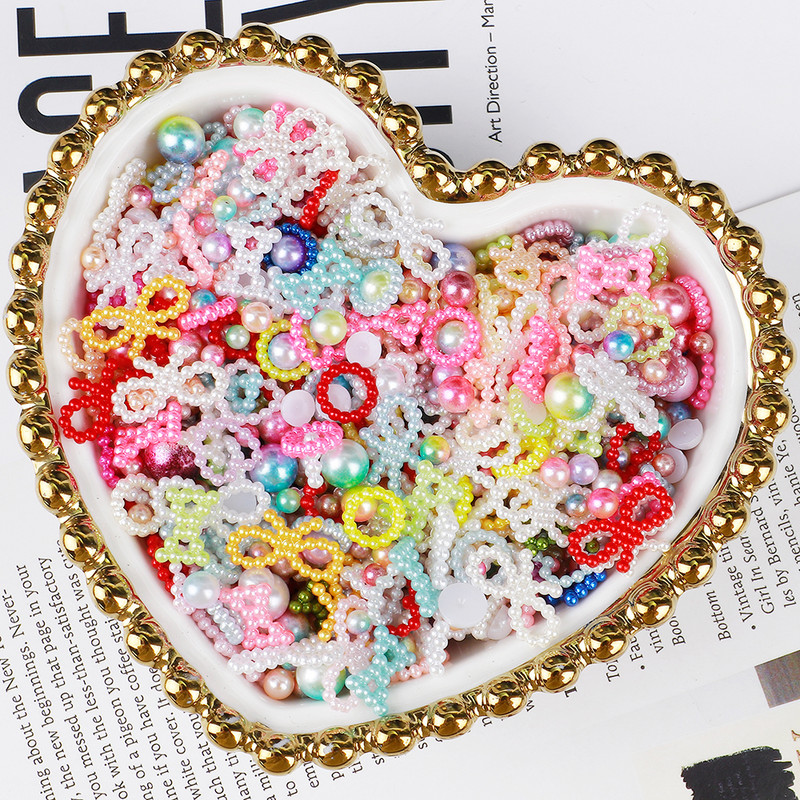 20 g izlases veidā sajaukta pusapaļa pērle, doba, plakana pērļu skatuves grima nagu mākslas dekorēšana, DIY Crafts T0824