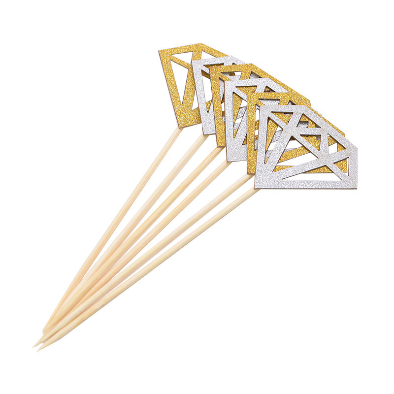 10/20/30gab. Sudraba zelta mirdzoši dimanta formas kēksu pildījumi kāzu dzimšanas dienas ballītēm desertu cepšanas karogi dekoru piederumi 8z