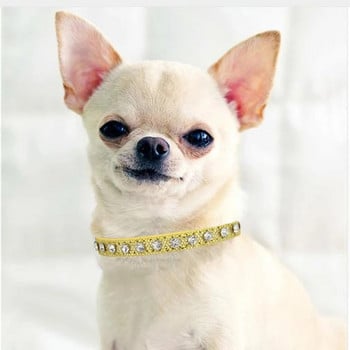 Super Shining Diamond Rhinestone Κολάρο γάτας Puppy Baby Dog Collar Δερμάτινο λουρί για γατάκι Αξεσουάρ Ρυθμιζόμενο κολάρο κουταβιού