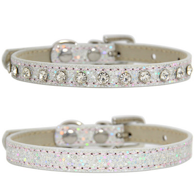 Super Shining Diamond Rhinestone kaķa kakla siksna kucēnu mazulim kaķu kakla siksna Ādas siksna kaķēnu aksesuāri Regulējama kucēna kakla siksna