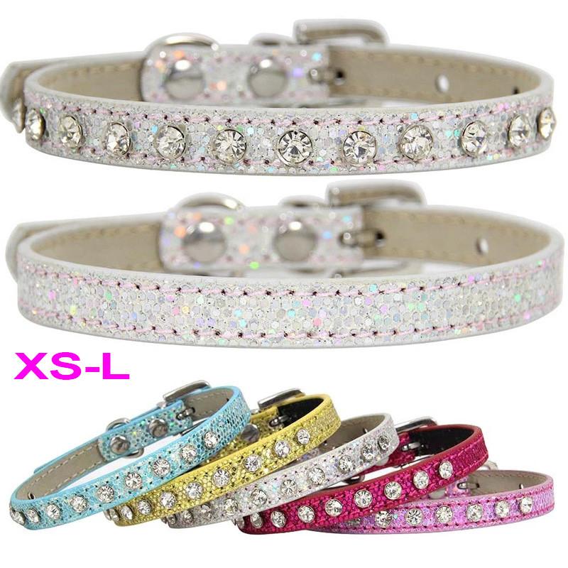 Super Shining Diamond Rhinestone kaķa kakla siksna kucēnu mazulim kaķu kakla siksna Ādas siksna kaķēnu aksesuāri Regulējama kucēna kakla siksna