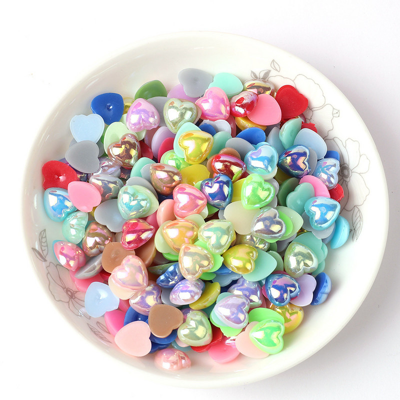 8-12mm krāsa ABS plakana sirds krelles AB krāsa pusloka mīlestības imitācijas pērles DIY rotaslietu dekorēšanas piederumi