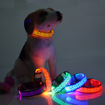 Leopard LED γιακά σκύλου Φωτεινό ρυθμιζόμενο λαμπερό κολάρο για σκύλους Pet Night Safety Nylon κολάρο Φωτεινό LED Φωτεινό κολάρο USB