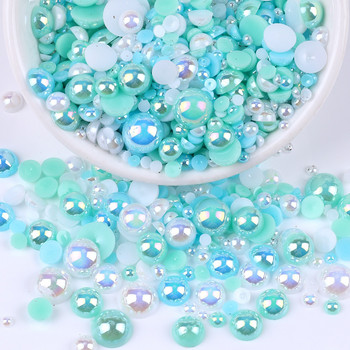 3-10mm Πολύχρωμες Μικτές ΑΒ Επίπεδες ημι-στρογγυλές χάντρες Χαλαρές χάντρες Τηλέφωνο Νυχιών Διακόσμηση Διαμάντι DIY Imitation Pearls