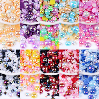 3-10mm, multicolor, mixt AB, mărgele plate semi-rotunde Mărgele vrac Nail Art decorare telefon diamant DIY perle imitație