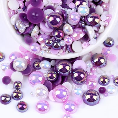 3-10 mm daudzkrāsu jauktas AB plakanas pusapaļas krelles, vaļīgas krelles nagu mākslas telefona dekorēšana, dimanta DIY imitācijas pērles