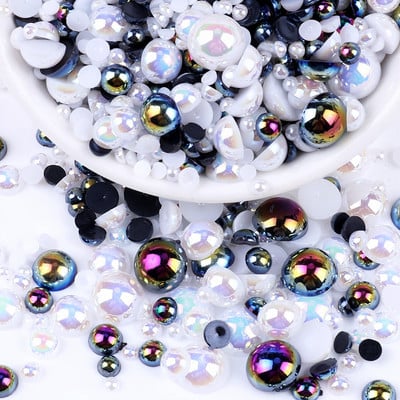 3-10 mm daudzkrāsu jauktas AB plakanas pusapaļas krelles, vaļīgas krelles nagu mākslas telefona dekorēšana, dimanta DIY imitācijas pērles
