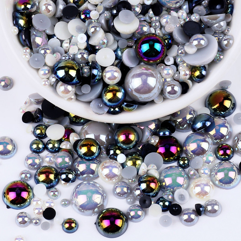 3-10 mm daudzkrāsu jauktas AB plakanas pusapaļas krelles, vaļīgas krelles nagu mākslas telefona dekorēšana, dimanta DIY imitācijas pērles