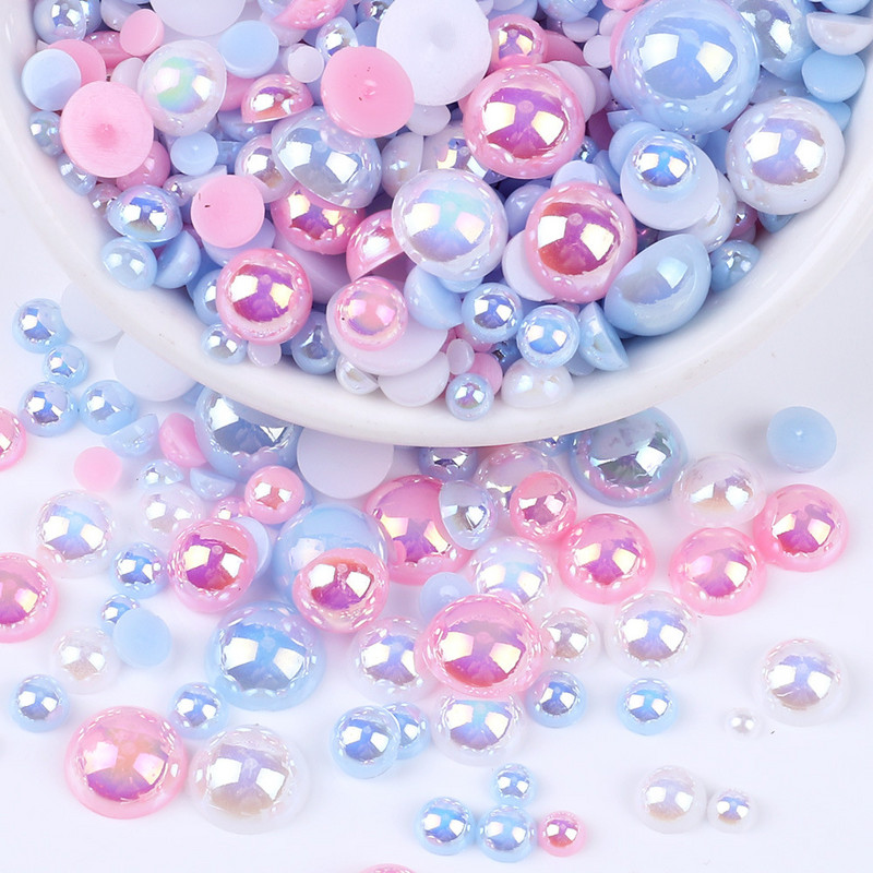 3-10 mm daudzkrāsu jauktas AB plakanas pusapaļas krelles, vaļīgas krelles nagu mākslas telefona dekorēšana, dimanta DIY imitācijas pērles