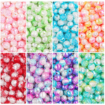 100Pcs/Παρτίδα 8mm ABS Pearl Gradient Rose Flower Beads Loose Spacer Beads for Weedneworking Raintures DIY Craft Sewing Beads