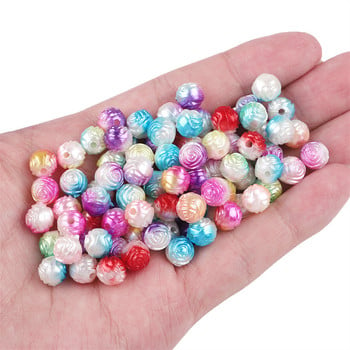 100Pcs/Παρτίδα 8mm ABS Pearl Gradient Rose Flower Beads Loose Spacer Beads for Weedneworking Raintures DIY Craft Sewing Beads