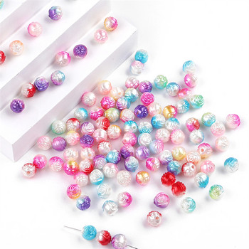 100Pcs/Παρτίδα 8mm ABS Pearl Gradient Rose Flower Beads Loose Spacer Beads for Weedneworking Raintures DIY Craft Sewing Beads