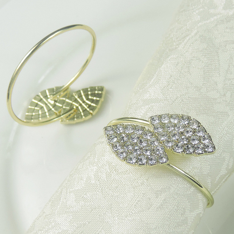 6Gb Dekorācijas jostas ballīte Rhinestone Serviette Kāzu vakariņas Mājas Salvešu Gredzeni Viesnīcas Sprādzes Banketu Lapu Formas Turētājs