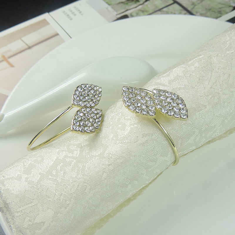 6Gb Dekorācijas jostas ballīte Rhinestone Serviette Kāzu vakariņas Mājas Salvešu Gredzeni Viesnīcas Sprādzes Banketu Lapu Formas Turētājs