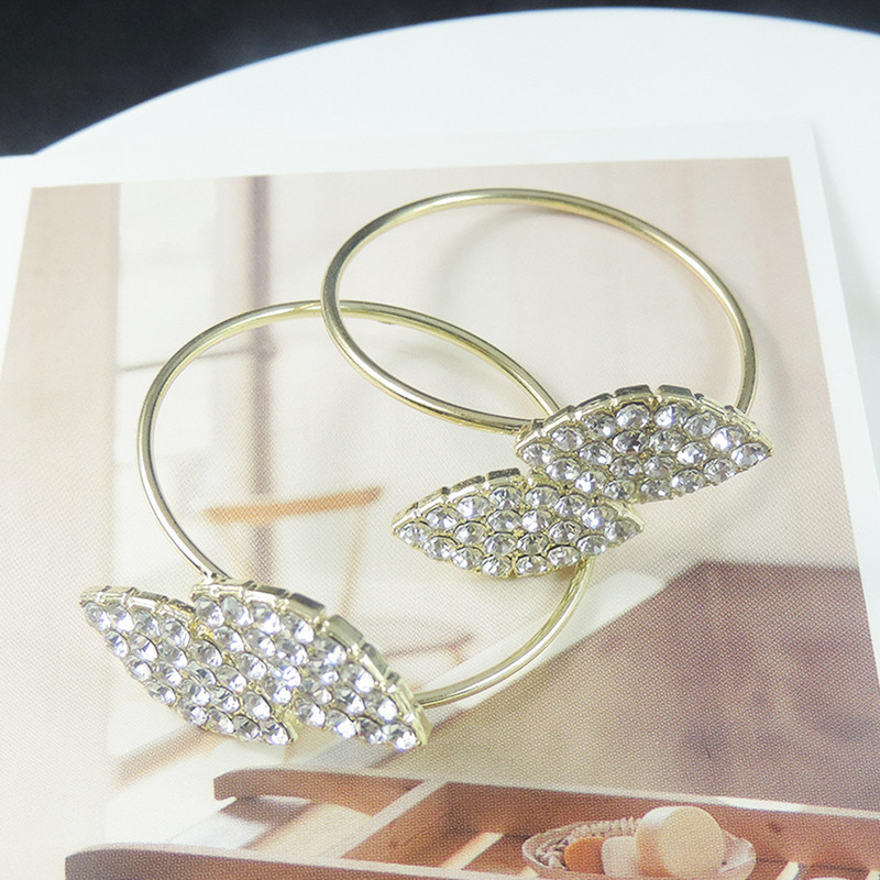 6Gb Dekorācijas jostas ballīte Rhinestone Serviette Kāzu vakariņas Mājas Salvešu Gredzeni Viesnīcas Sprādzes Banketu Lapu Formas Turētājs